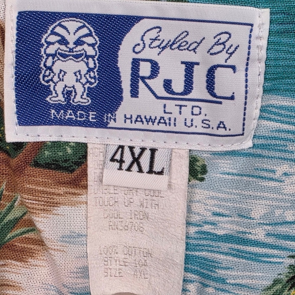RJC Hawaiian Shirt Mens 4XL Blue Vintage Made in USA Cotton Tropical Scenic Tiki - Picture 5 of 12
